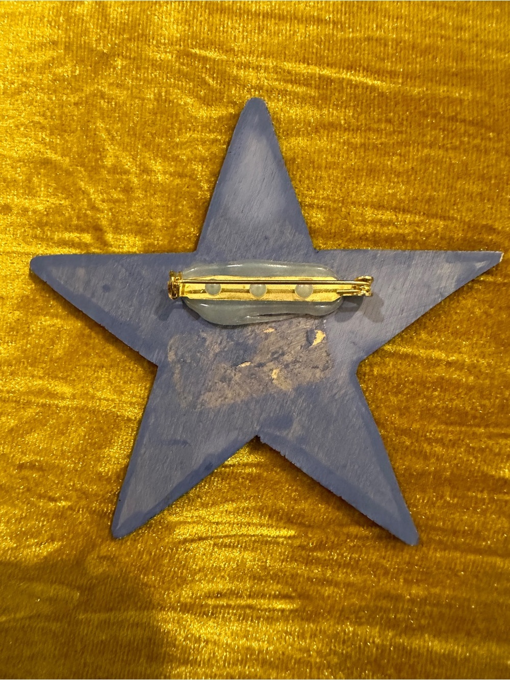 Hand Crafted Blue Star Snowman Brooch with Gold and Pink Accents - Picture 2 of 7